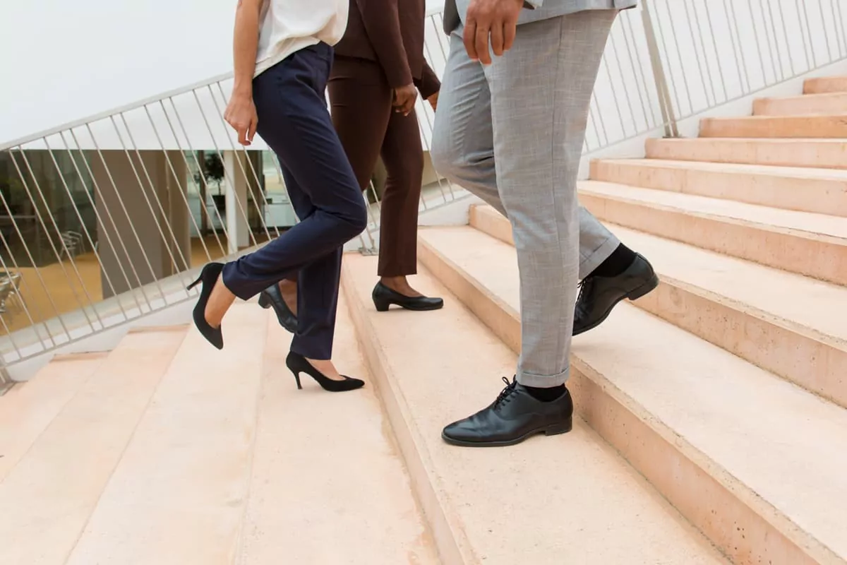 people walking on steps